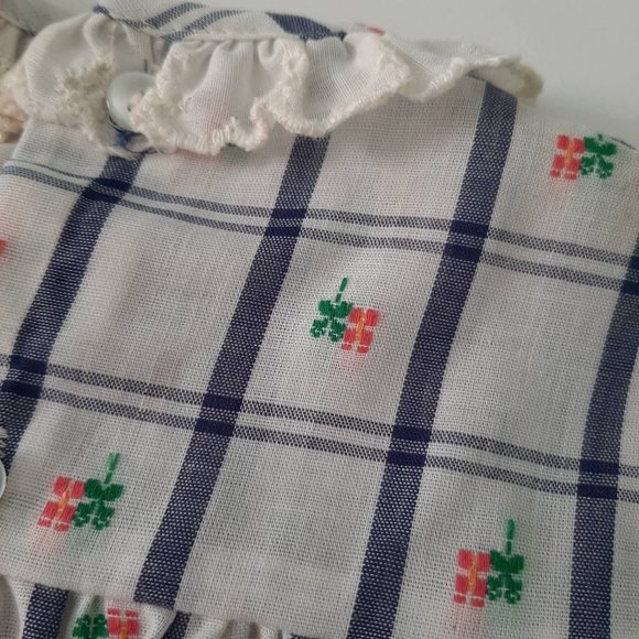 Vtg Blue Embroidered RW&B Picnic Plaid Dress Summer Playsuit w Matching Hat - Picture 4 of 10